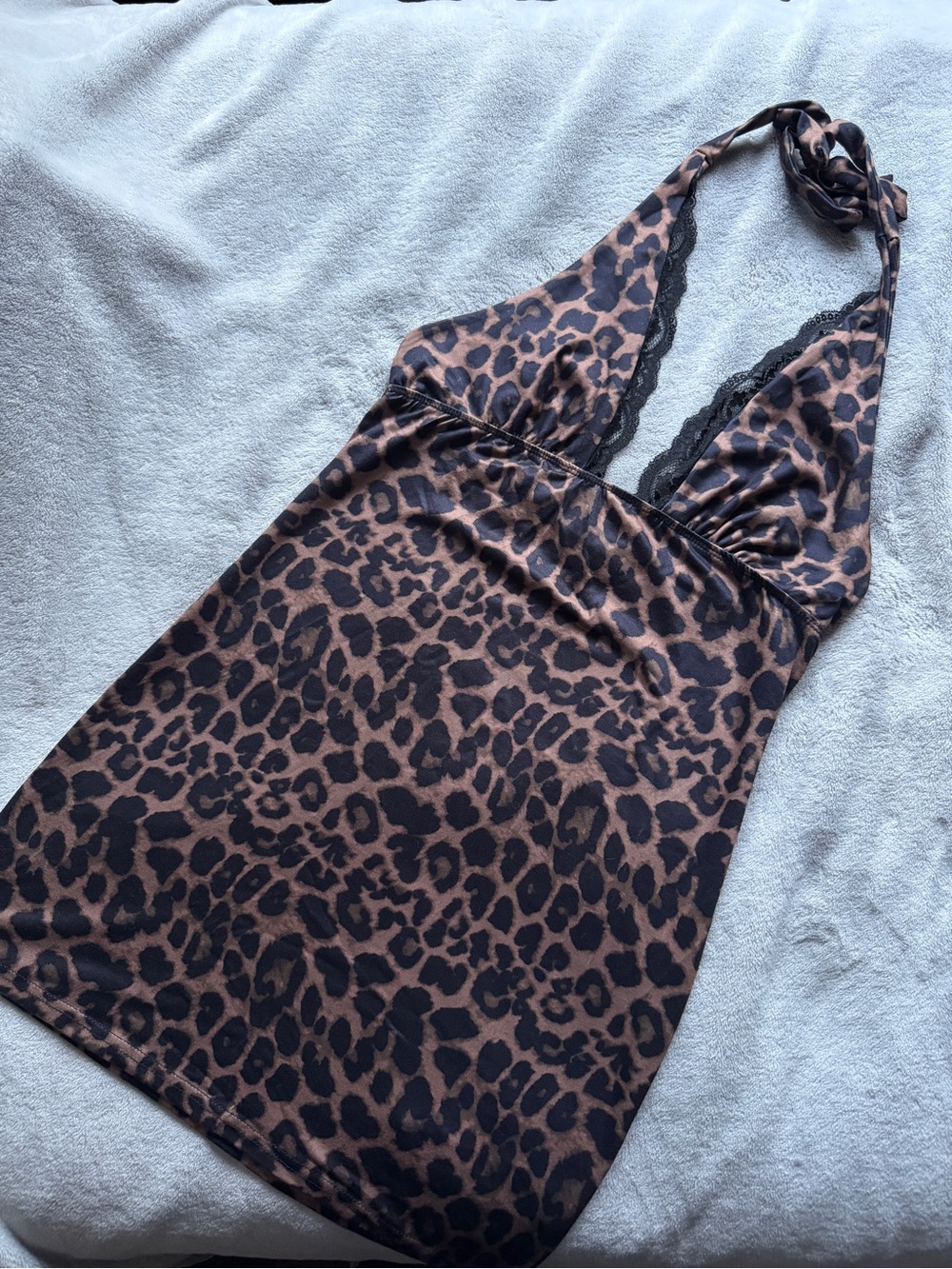 Leopard Print Halter Slip Dress - Brown & Black